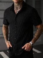 Mens Short Sleeve Shirt Solid Color Single-Breasted Casual – Vanto