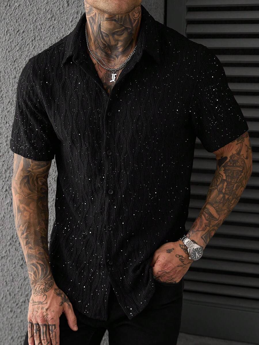 Mens Short Sleeve Shirt Solid Color Single-Breasted Casual – Vanto