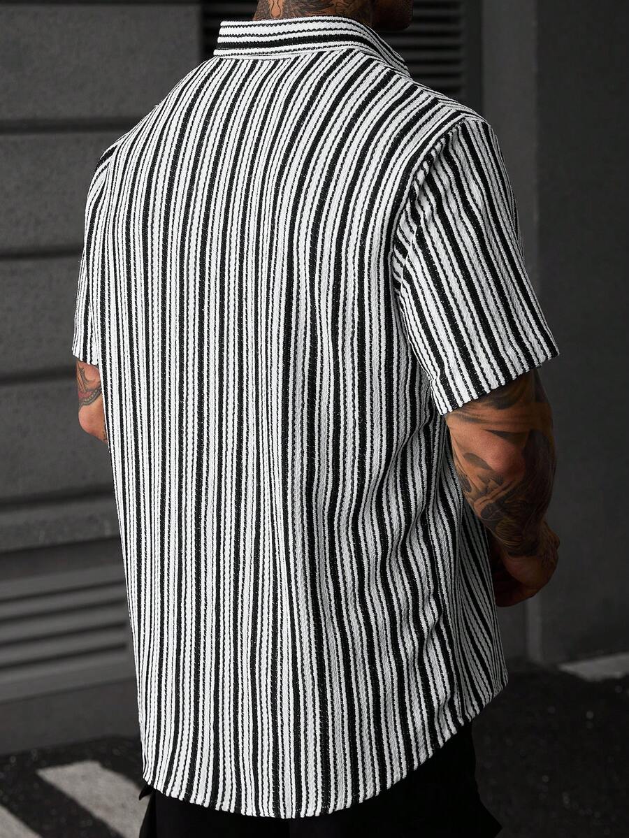 Mens Short Sleeve Button-Down Shirt Polyester Blend Regular Fit – Faldon