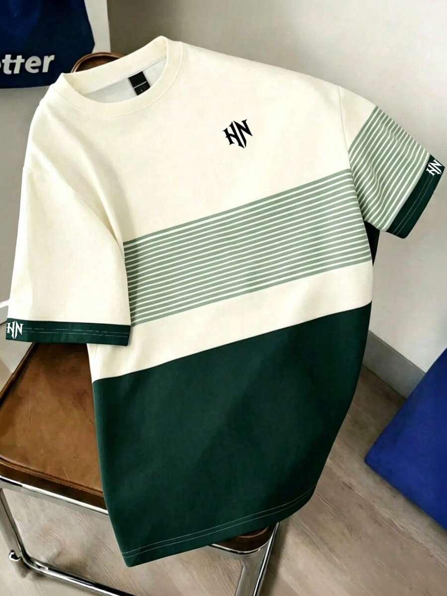 Mens T-Shirt Color Block Drop Shoulder Casual Summer Tee – Valden