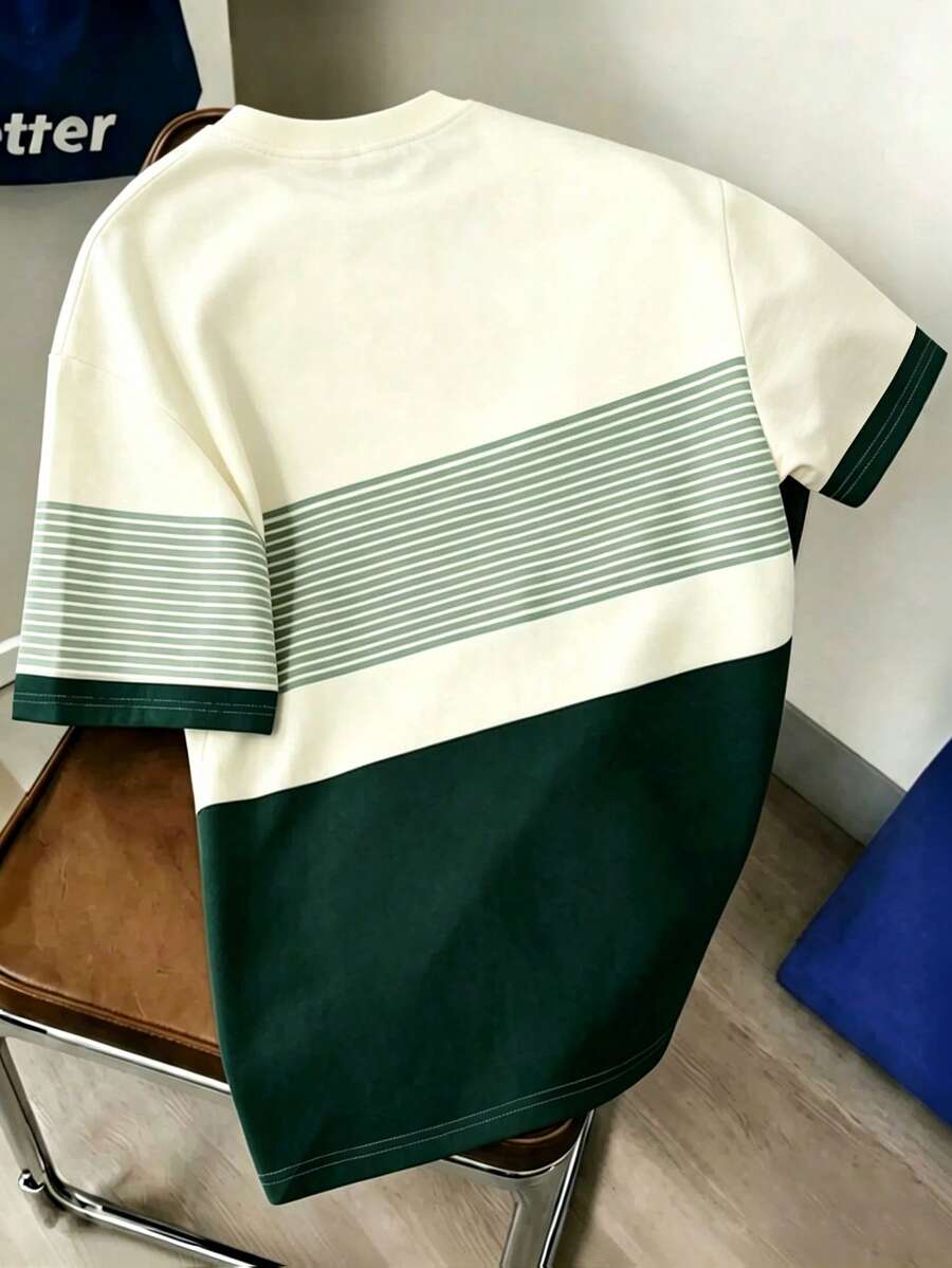 Mens T-Shirt Color Block Drop Shoulder Casual Summer Tee – Valden