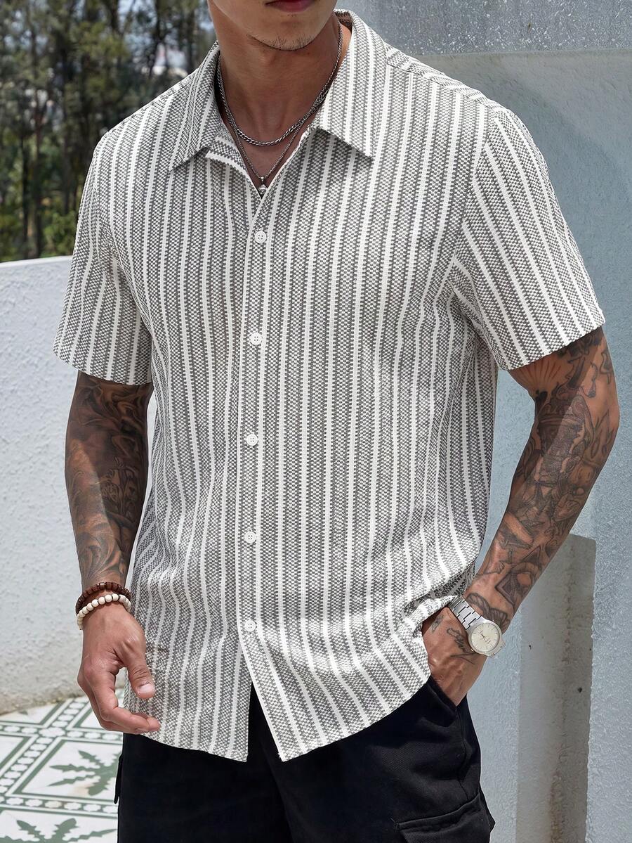 Mens Short Sleeve Crochet Knit Shirt Open Weave Casual Summer