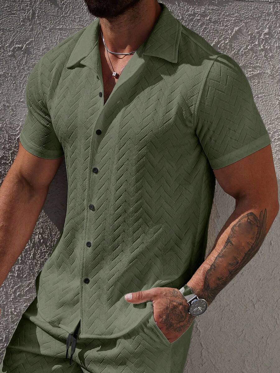 Mens Short Sleeve Shirt Solid Color Single-Breasted Casual – Vanto