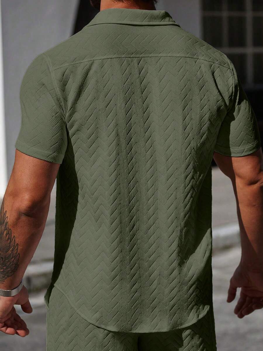 Mens Short Sleeve Shirt Solid Color Single-Breasted Casual – Vanto