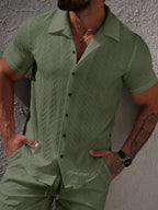 Mens Short Sleeve Shirt Solid Color Single-Breasted Casual – Vanto