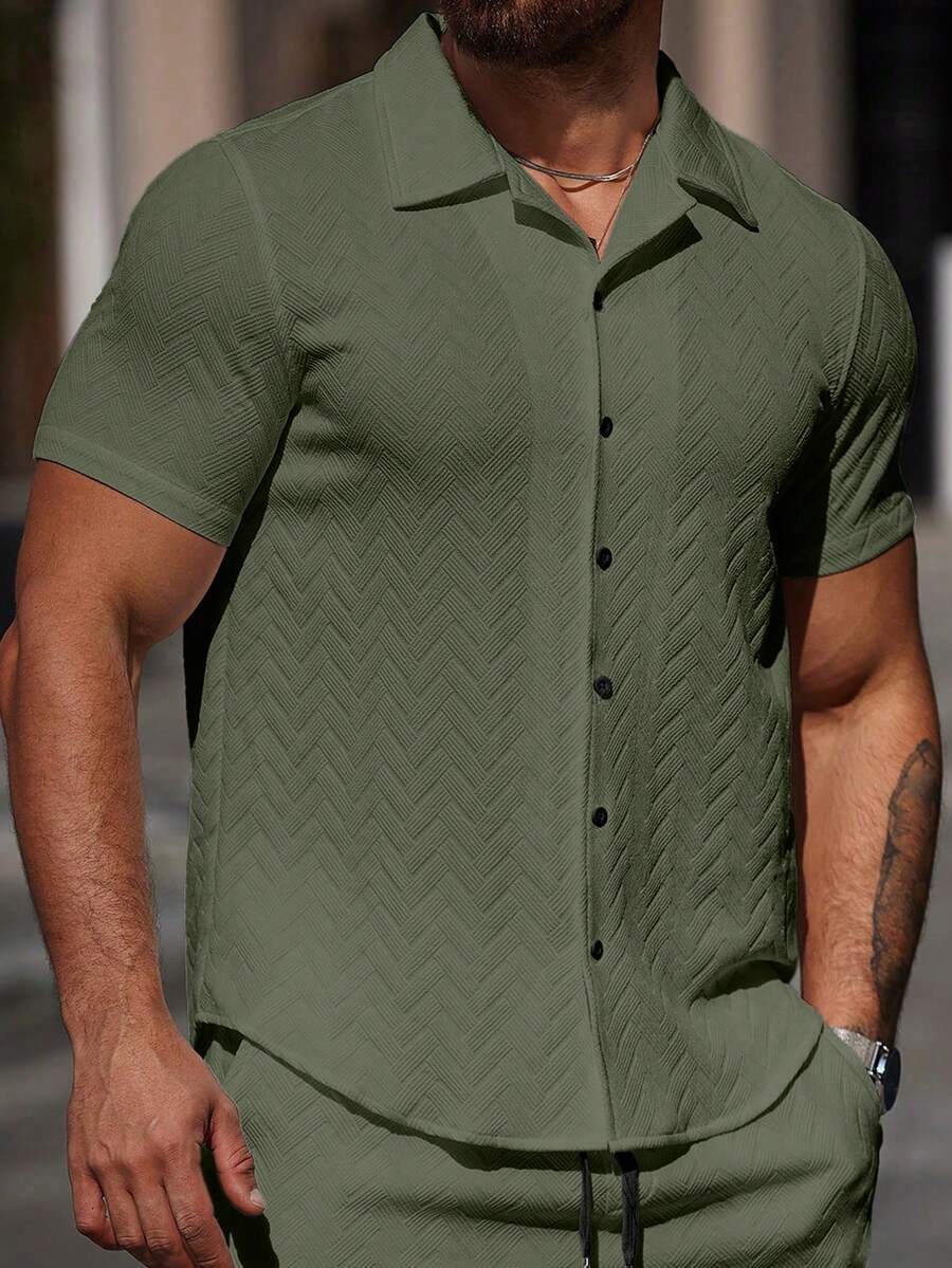 Mens Short Sleeve Shirt Solid Color Single-Breasted Casual – Vanto