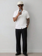 Mens Short Sleeve Shirt Solid Color Single-Breasted Casual – Vanto