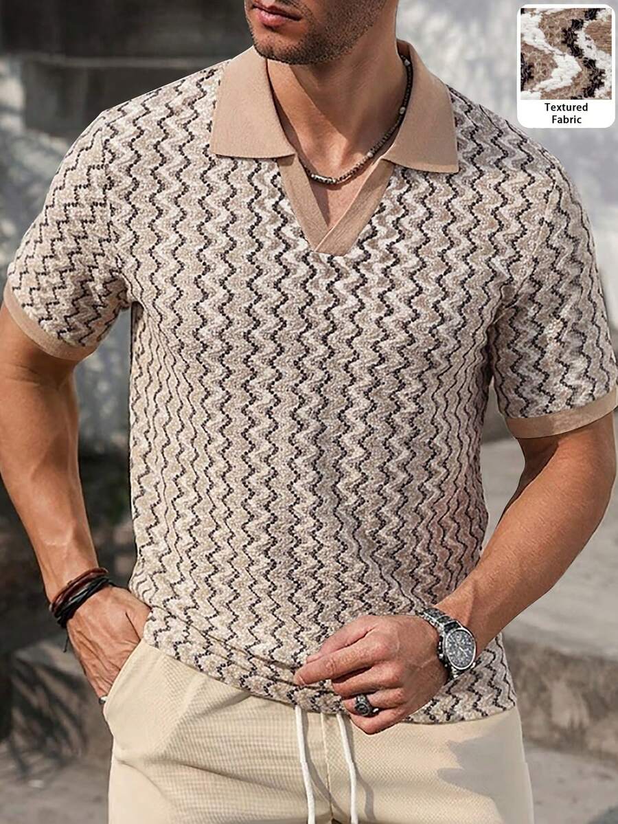 Mens Polo Shirt Geometric Jacquard Knit Short Sleeve – Balvex