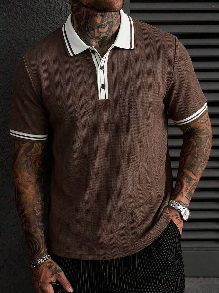 Mens Polo Shirt Geometric Jacquard Knit Short Sleeve – Balvex
