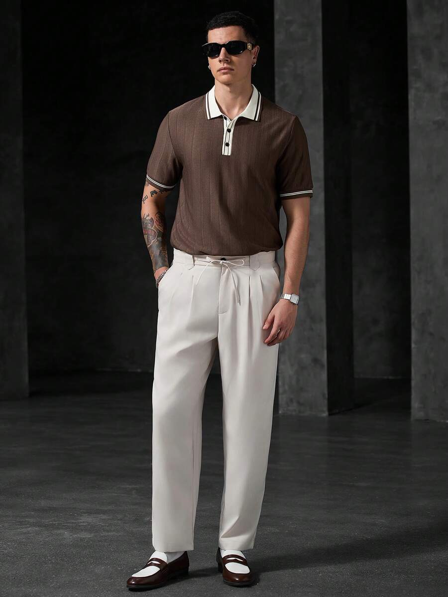 Mens Polo Shirt Geometric Jacquard Knit Short Sleeve – Balvex