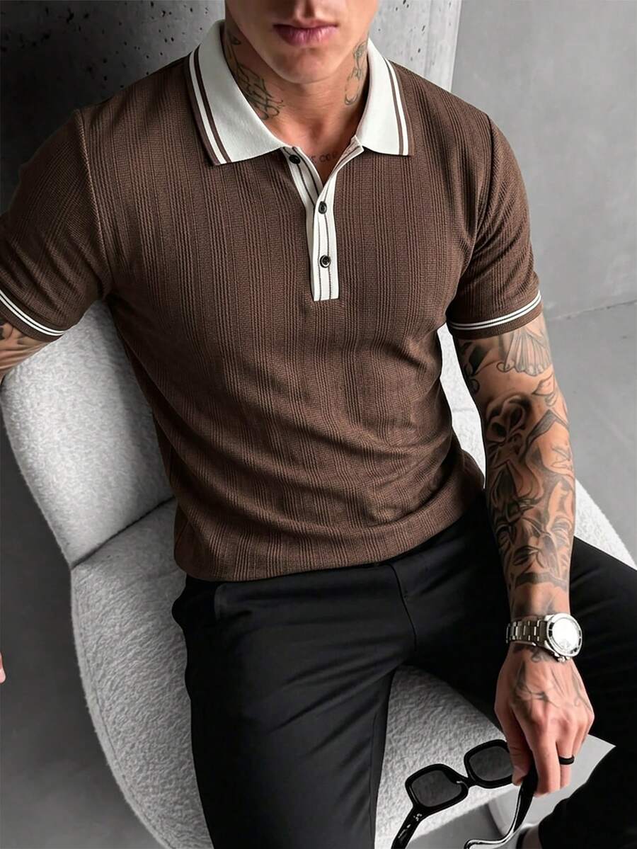 Mens Polo Shirt Geometric Jacquard Knit Short Sleeve – Balvex