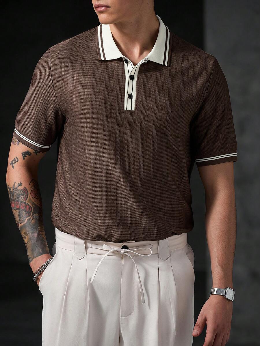 Mens Polo Shirt Geometric Jacquard Knit Short Sleeve – Balvex