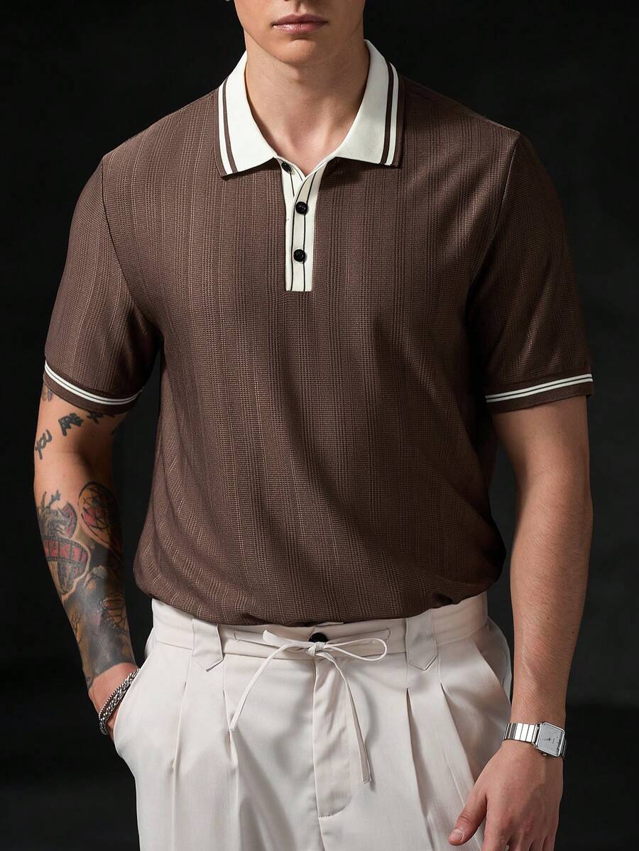 Mens Polo Shirt Geometric Jacquard Knit Short Sleeve – Balvex