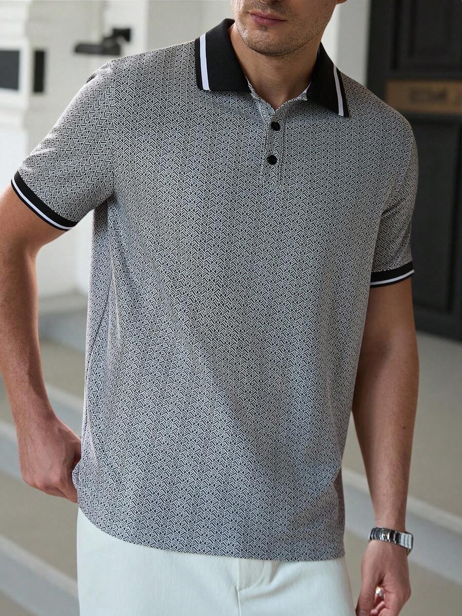 Mens Polo Shirt Geometric Jacquard Knit Short Sleeve – Balvex
