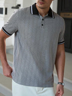 Mens Polo Shirt Geometric Jacquard Knit Short Sleeve – Balvex
