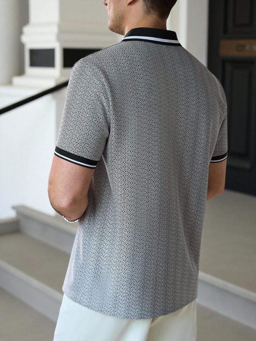 Mens Polo Shirt Geometric Jacquard Knit Short Sleeve – Balvex