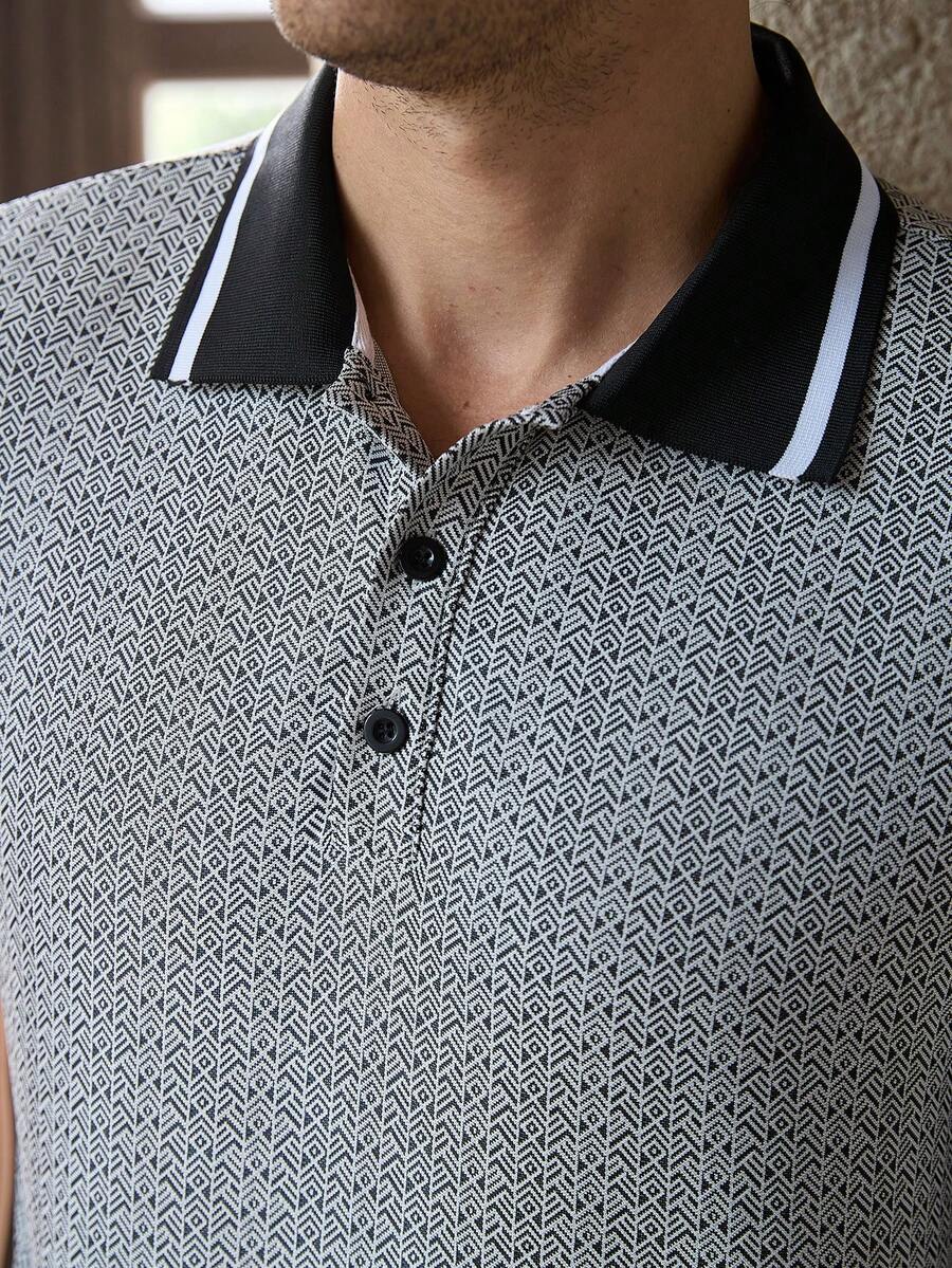 Mens Polo Shirt Geometric Jacquard Knit Short Sleeve – Balvex
