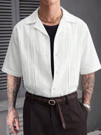 Mens Short Sleeve Shirt Solid Color Single-Breasted Casual – Vanto