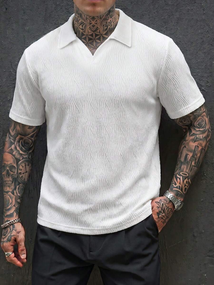 Mens Polo Shirt Geometric Jacquard Knit Short Sleeve – Balvex