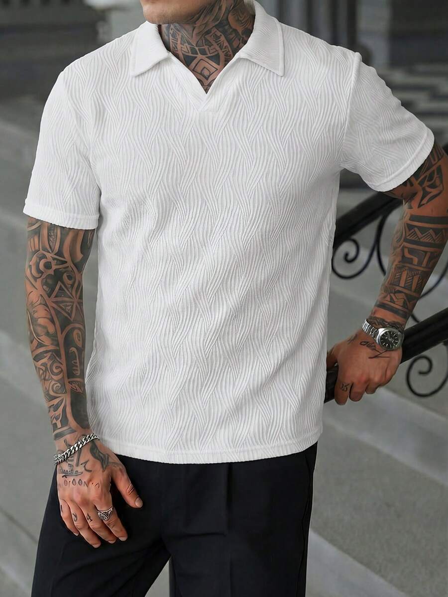 Mens Polo Shirt Geometric Jacquard Knit Short Sleeve – Balvex