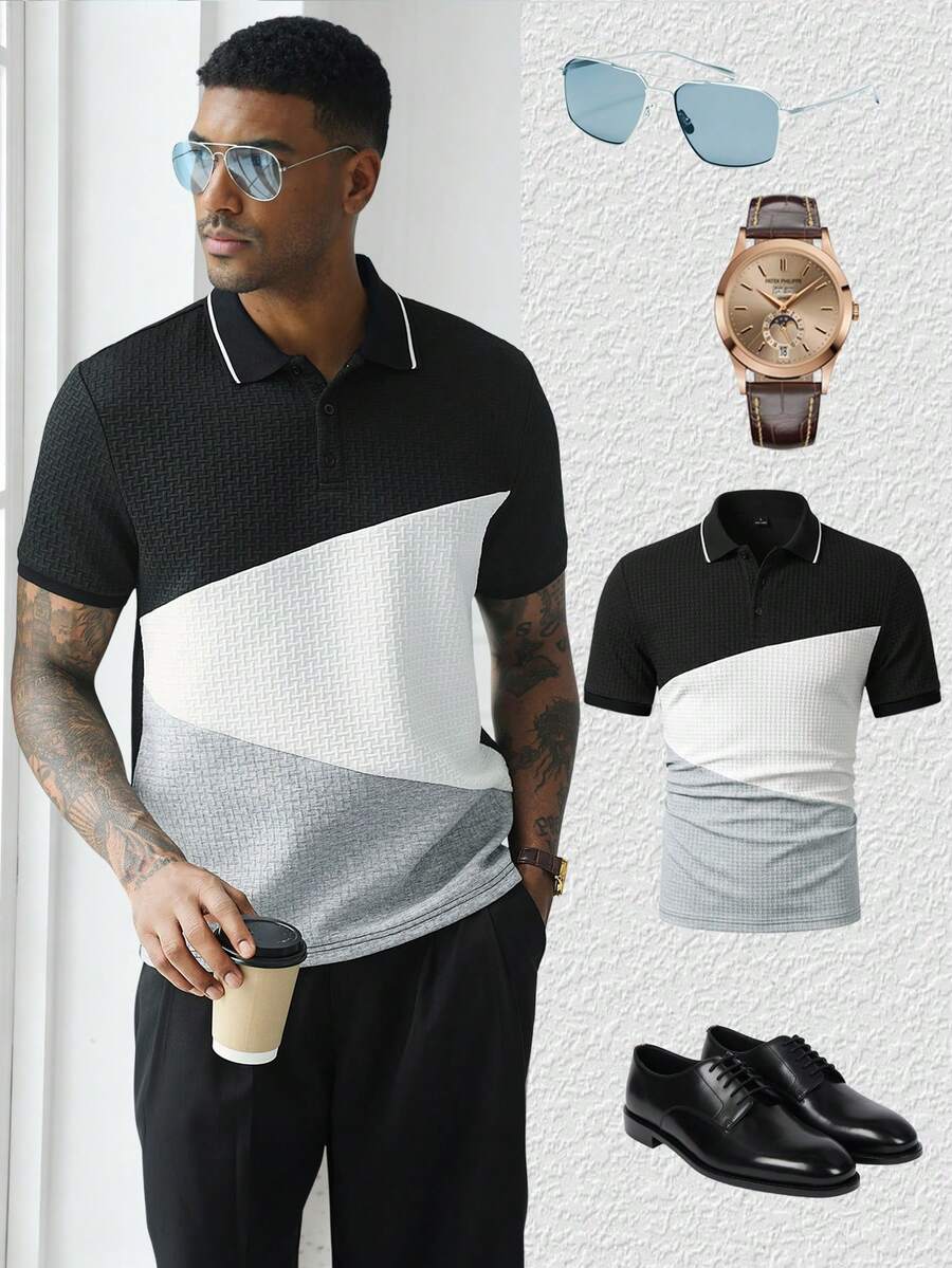 Mens Polo Shirt Geometric Jacquard Knit Short Sleeve – Balvex