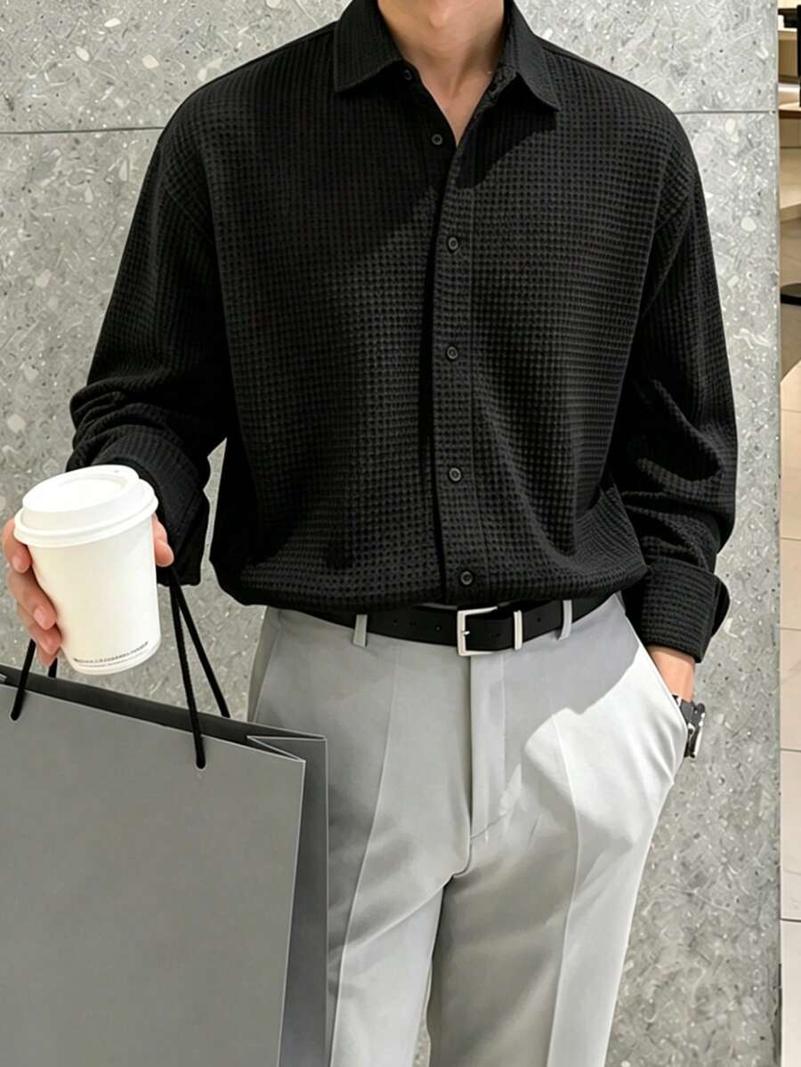 Shirt Shop Stand Collar Button-Up Long Sleeve Polyester Stretch – Marvo