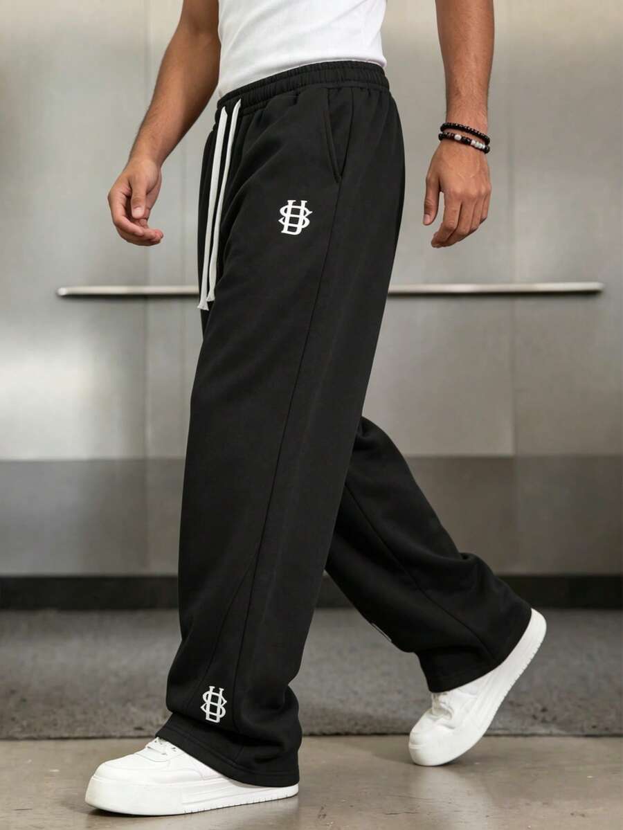 Mens Pant Wide Leg Drawstring Sweatpant Solid Relaxed Fit – Galdron