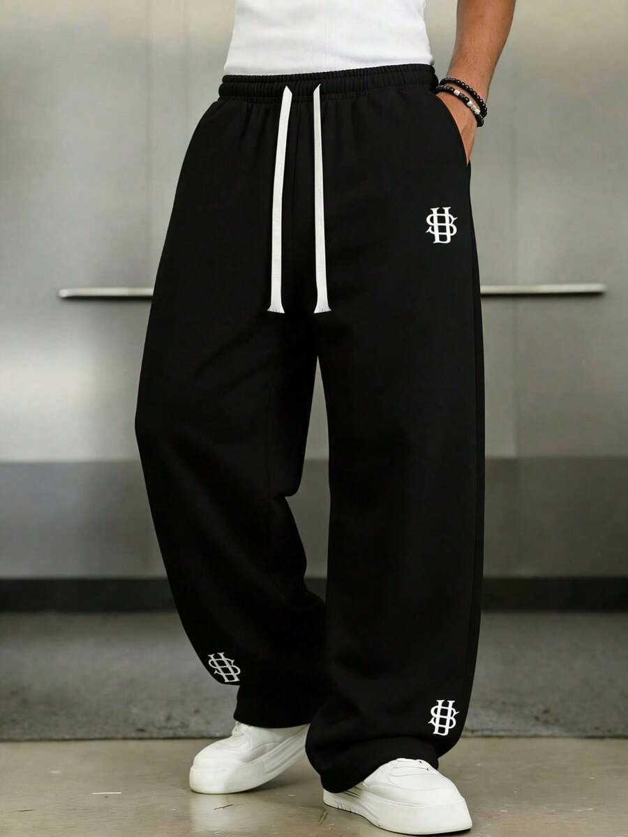 Mens Pant Wide Leg Drawstring Sweatpant Solid Relaxed Fit – Galdron