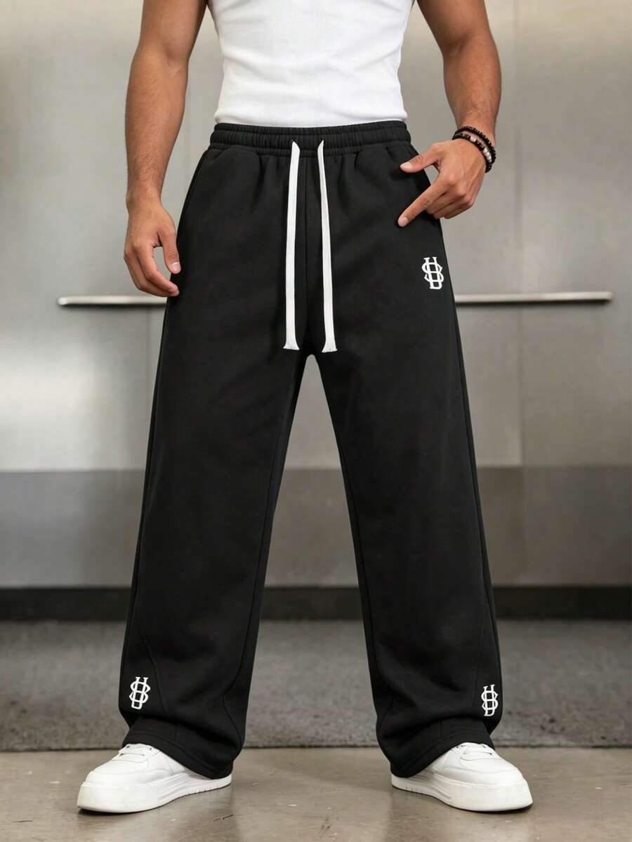 Mens Pant Wide Leg Drawstring Sweatpant Solid Relaxed Fit – Galdron