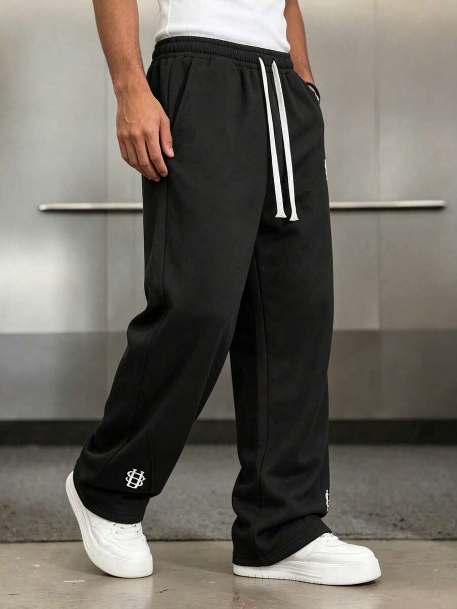 Mens Pant Wide Leg Drawstring Sweatpant Solid Relaxed Fit – Galdron