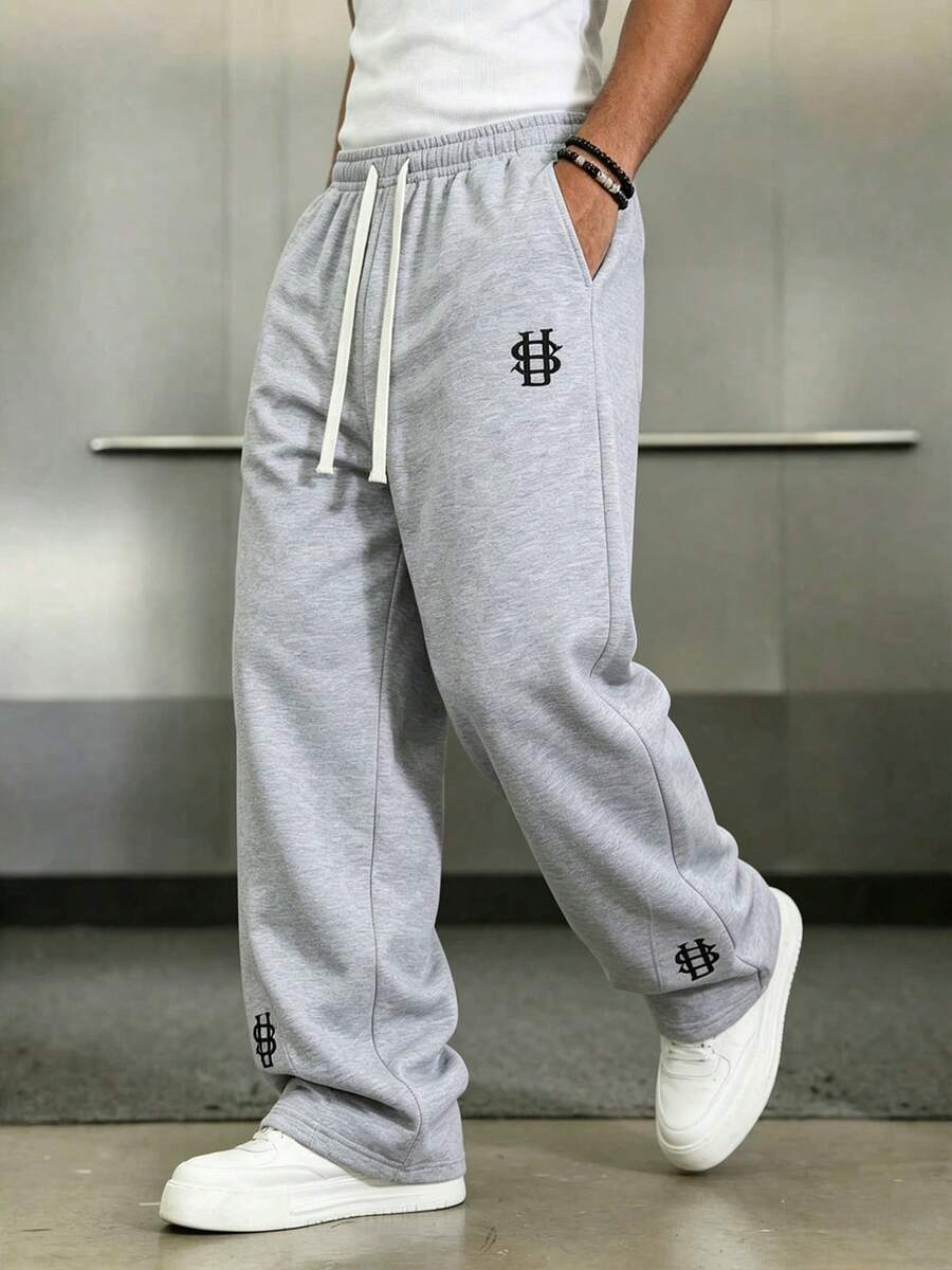 Mens Pant Wide Leg Drawstring Sweatpant Solid Relaxed Fit – Galdron