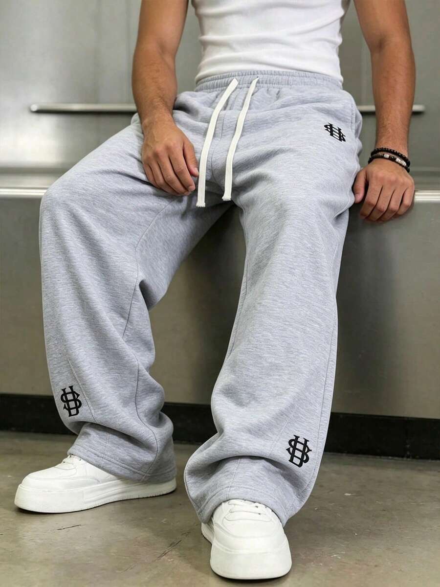 Mens Pant Wide Leg Drawstring Sweatpant Solid Relaxed Fit – Galdron