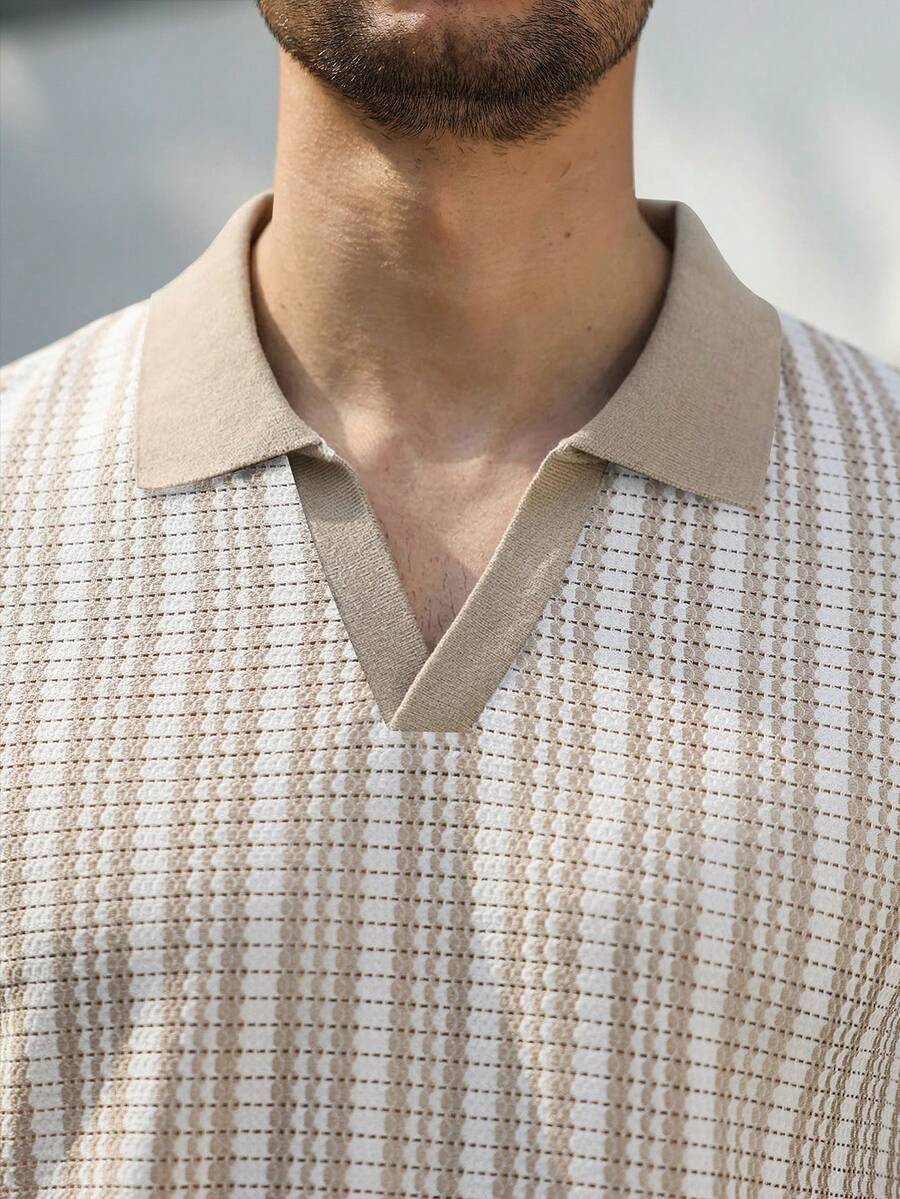 Mens Polo Shirt Geometric Jacquard Knit Short Sleeve – Balvex