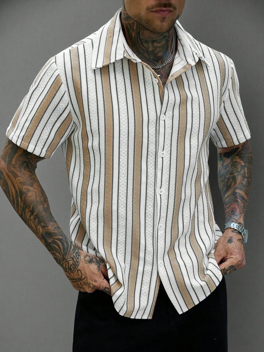 Mens Short Sleeve Button-Down Shirt Polyester Blend Regular Fit – Faldon
