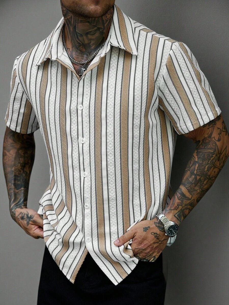 Mens Short Sleeve Button-Down Shirt Polyester Blend Regular Fit – Faldon