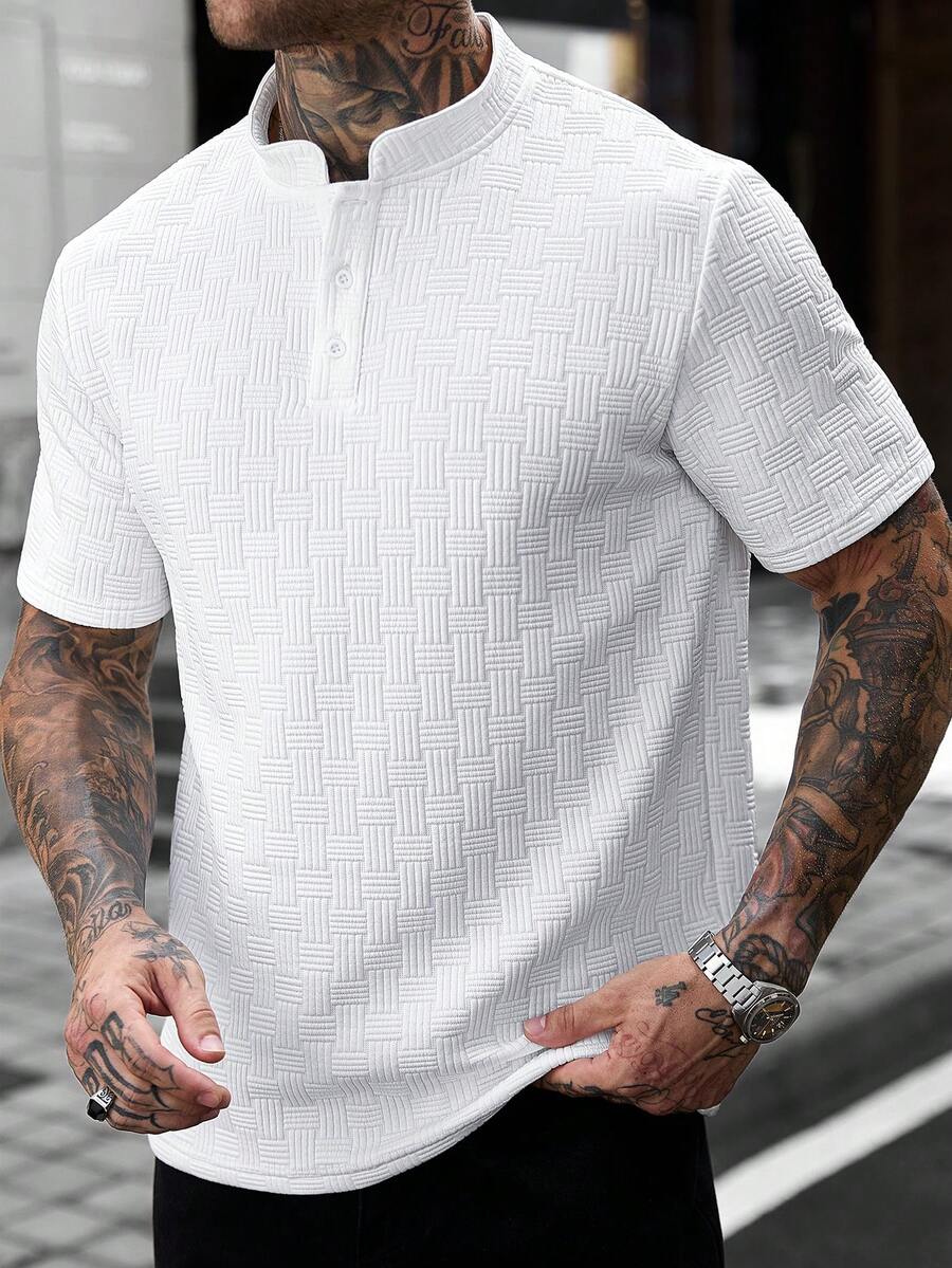 Mens Polo Shirt Geometric Jacquard Knit Short Sleeve – Balvex