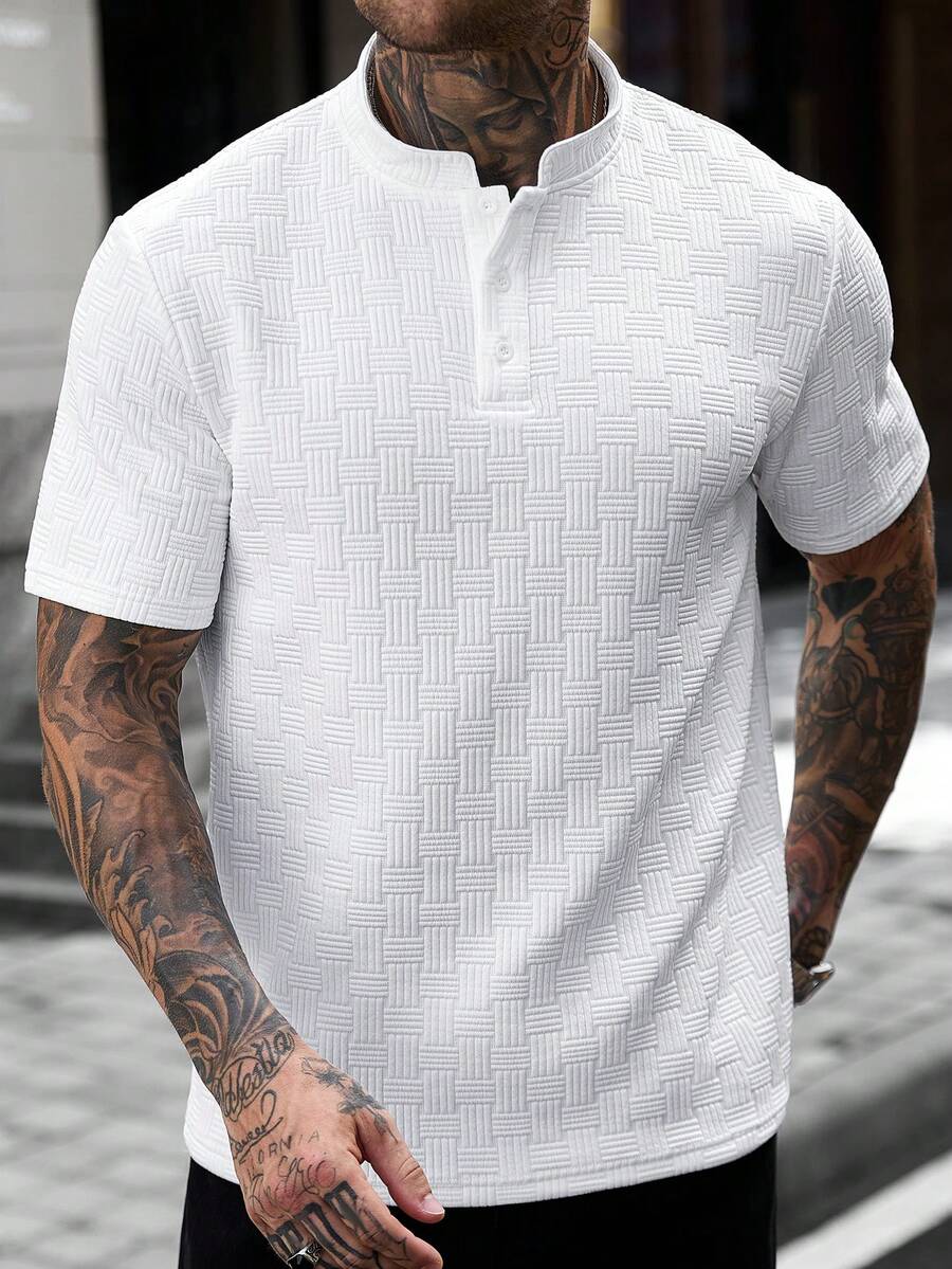 Mens Polo Shirt Geometric Jacquard Knit Short Sleeve – Balvex