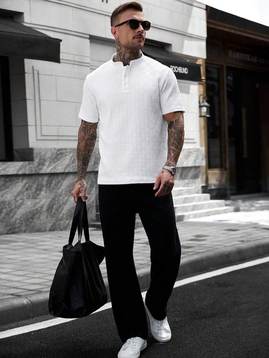 Mens Polo Shirt Geometric Jacquard Knit Short Sleeve – Balvex