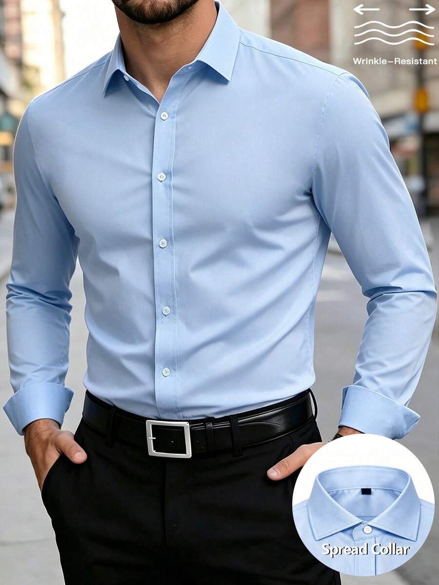 Shirt Shop Stand Collar Button-Up Long Sleeve Polyester Stretch – Marvo