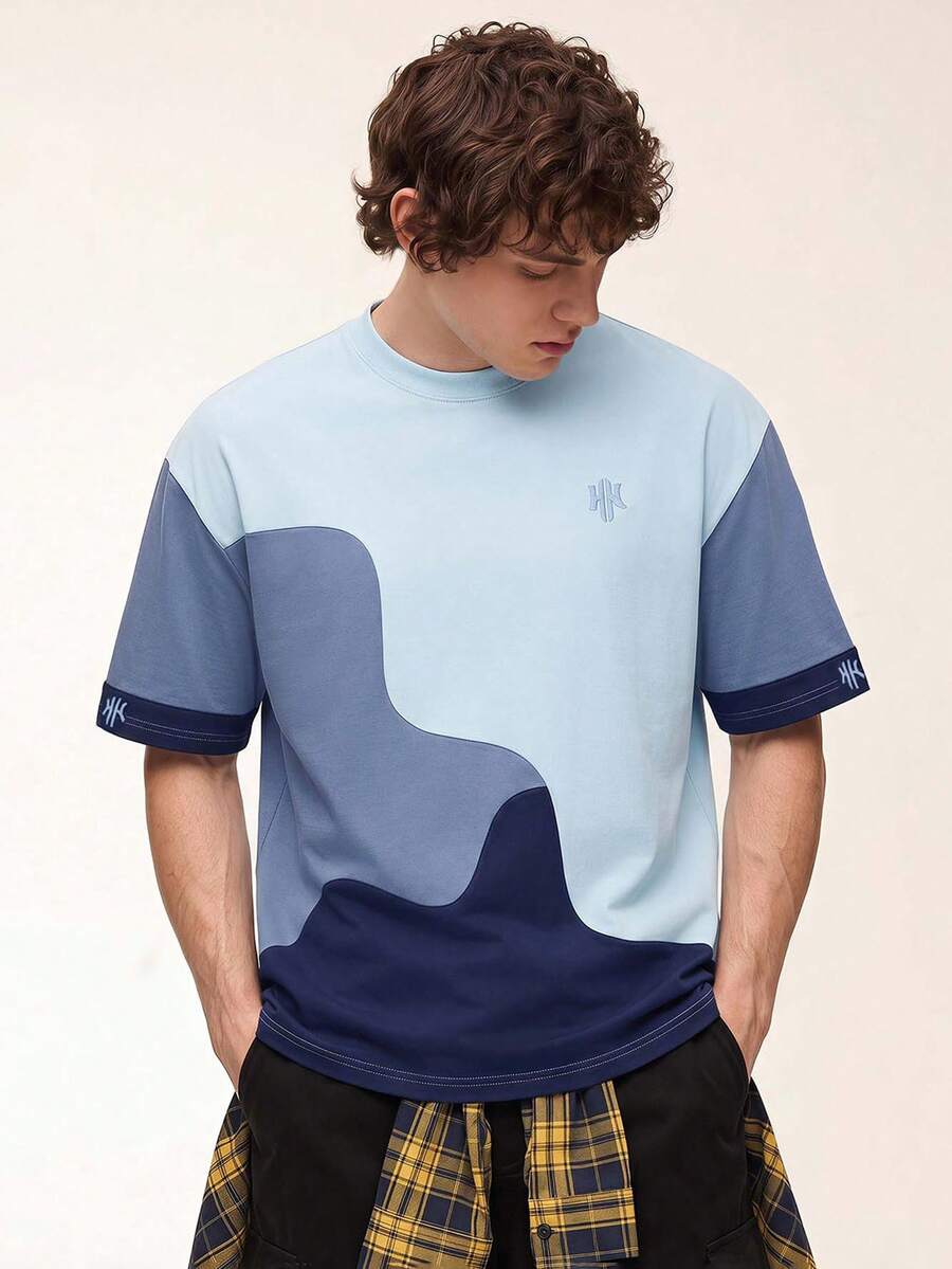 Mens T-Shirt Color Block Drop Shoulder Casual Summer Tee – Valden