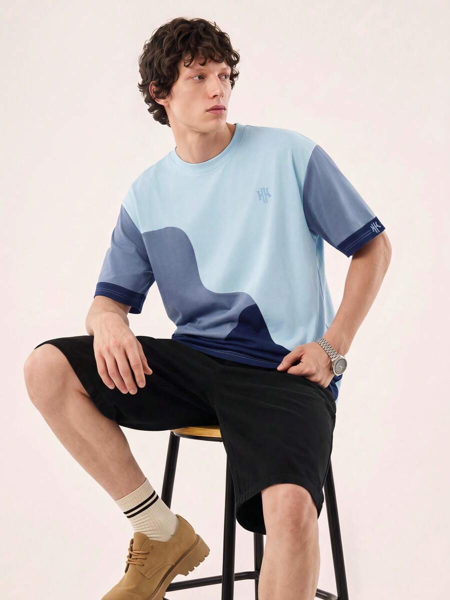 Mens T-Shirt Color Block Drop Shoulder Casual Summer Tee – Valden