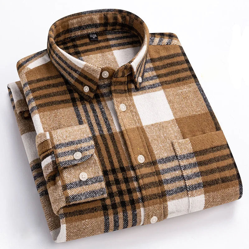 Cotton Flannel Shirt Brushed Texture Button-Down – Farro