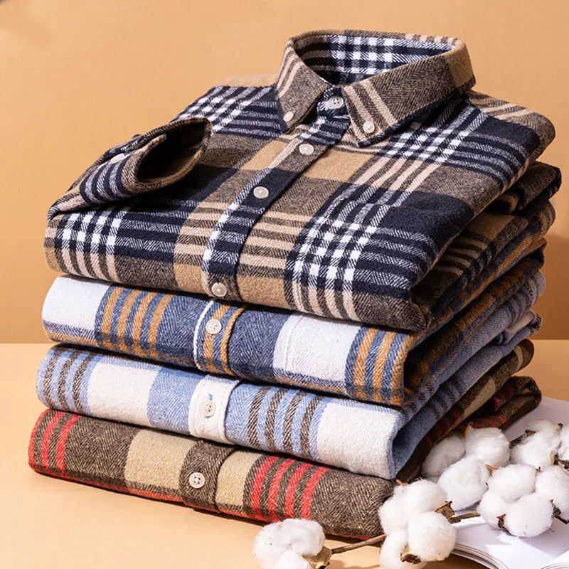 Cotton Flannel Shirt Brushed Texture Button-Down – Farro