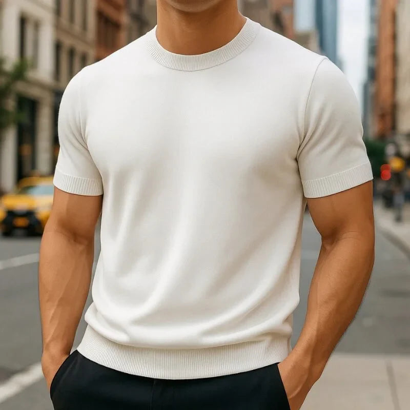 Crew Neck Merino Wool Blend Tee Tailored Fit – Drex