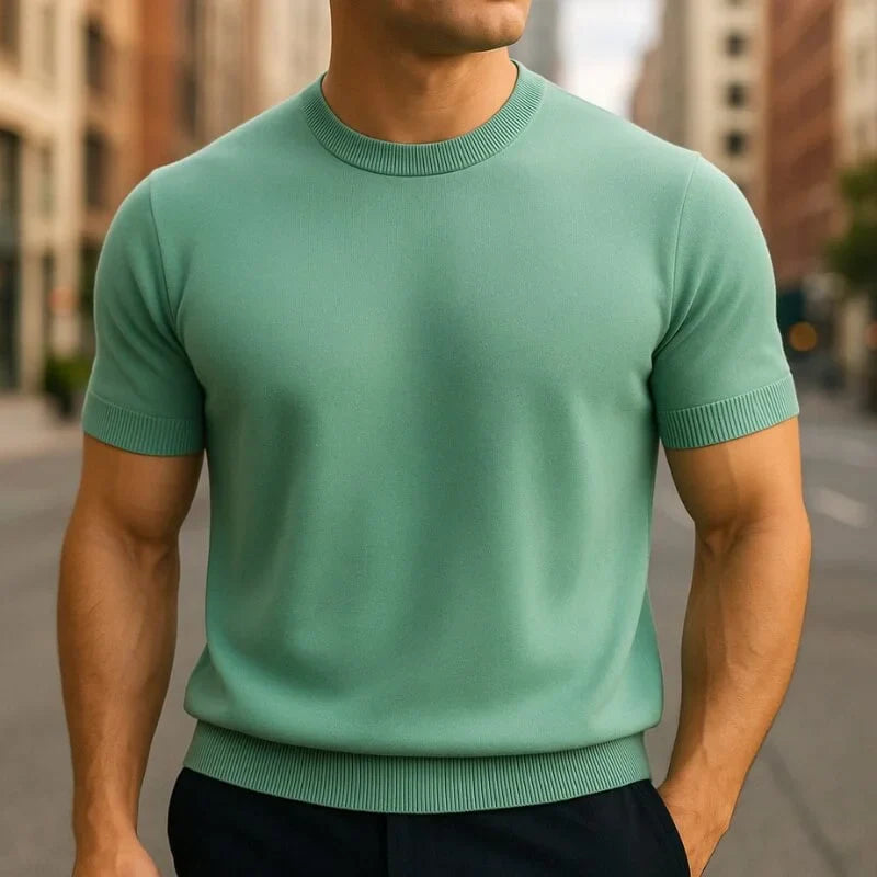 Crew Neck Merino Wool Blend Tee Tailored Fit – Drex