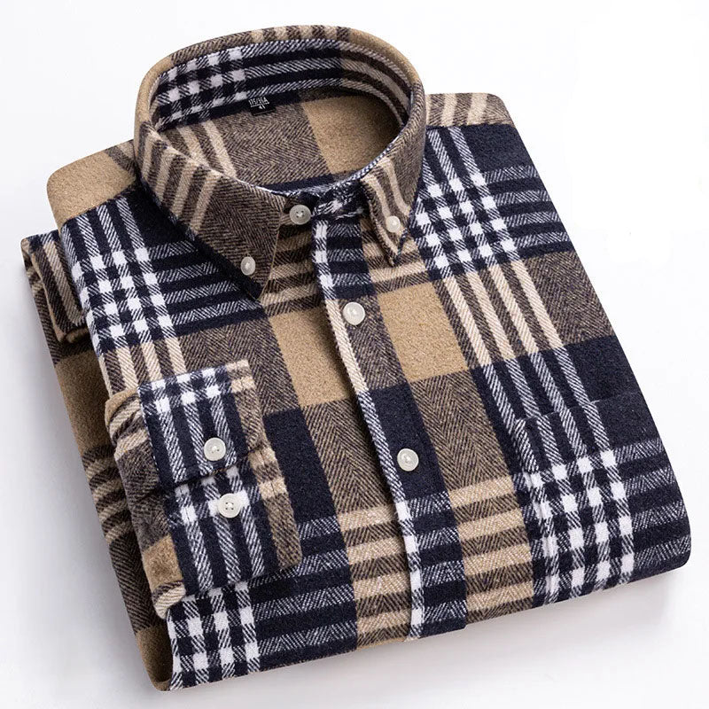 Cotton Flannel Shirt Brushed Texture Button-Down – Farro