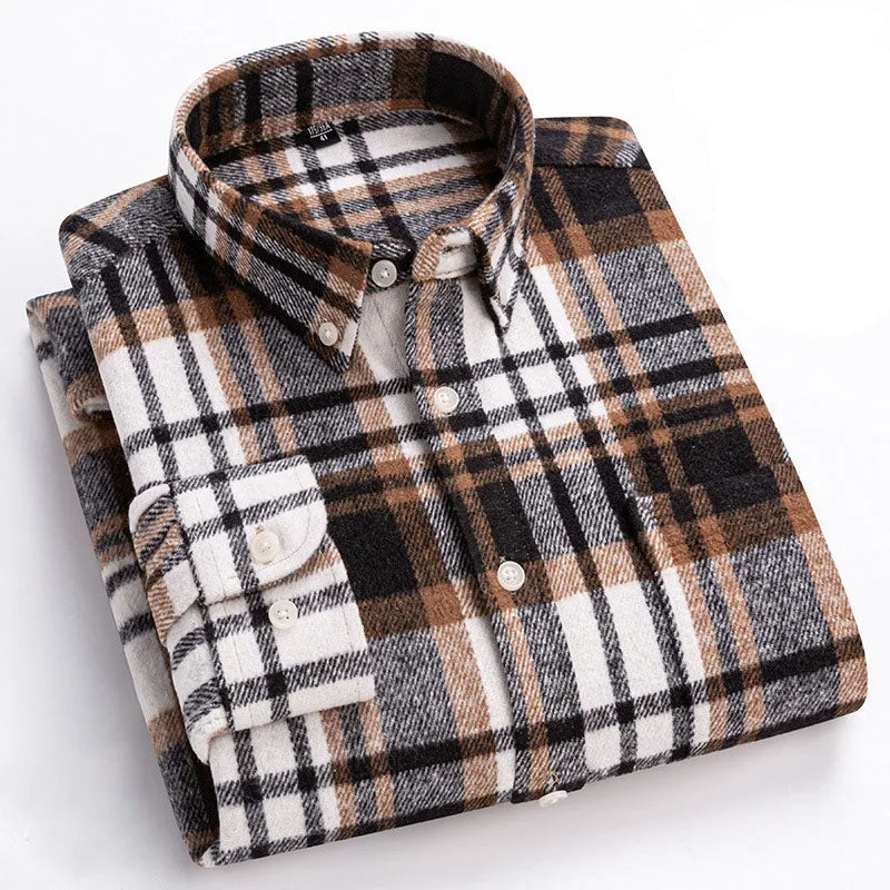 Cotton Flannel Shirt Brushed Texture Button-Down – Farro
