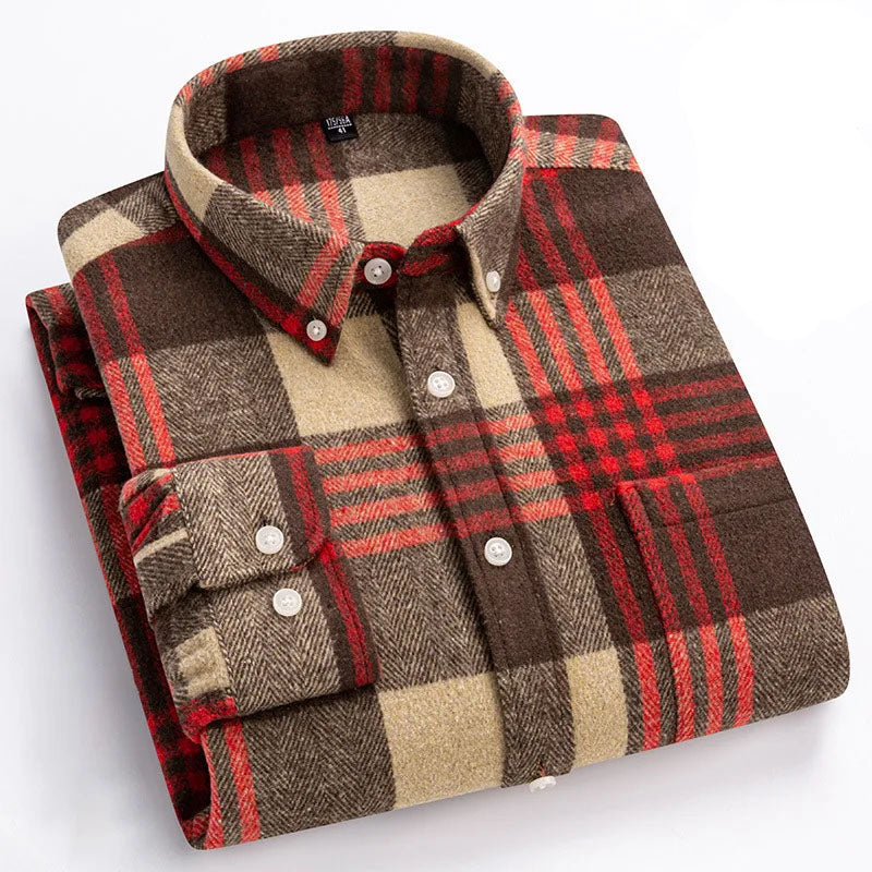 Cotton Flannel Shirt Brushed Texture Button-Down – Farro