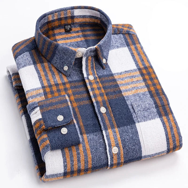 Cotton Flannel Shirt Brushed Texture Button-Down – Farro