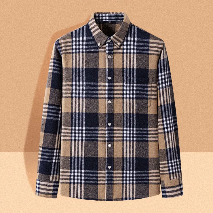 Cotton Flannel Shirt Brushed Texture Button-Down – Farro